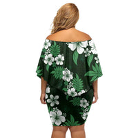 Hawaiian Hibiscus Tribal Floral Green Off Shoulder Short Dress Polynesian Tapa Pattern - Polynesian Pride