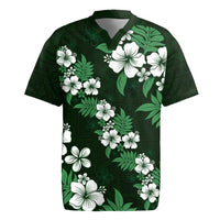 Hawaiian Hibiscus Tribal Floral Green Rugby Jersey Polynesian Tapa Pattern LT01 Green - Polynesian Pride