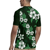 Hawaiian Hibiscus Tribal Floral Green Rugby Jersey Polynesian Tapa Pattern LT01 - Polynesian Pride