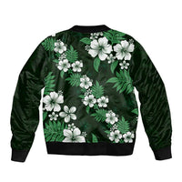 Hawaiian Hibiscus Tribal Floral Green Sleeve Zip Bomber Jacket Polynesian Tapa Pattern - Polynesian Pride