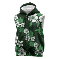 Hawaiian Hibiscus Tribal Floral Green Sleeveless Zip Hoodie Polynesian Tapa Pattern LT01 Green - Polynesian Pride
