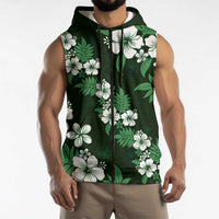 Hawaiian Hibiscus Tribal Floral Green Sleeveless Zip Hoodie Polynesian Tapa Pattern LT01 - Polynesian Pride