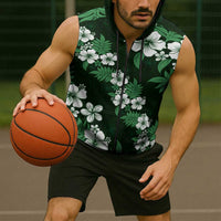 Hawaiian Hibiscus Tribal Floral Green Sleeveless Zip Hoodie Polynesian Tapa Pattern LT01 - Polynesian Pride