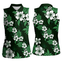 Hawaiian Hibiscus Tribal Floral Green Women Sleeveless Polo Shirt Polynesian Tapa Pattern LT01 - Polynesian Pride