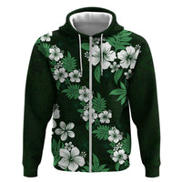 Hawaiian Hibiscus Tribal Floral Green Zip Hoodie Polynesian Tapa Pattern - Polynesian Pride