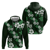 Hawaiian Hibiscus Tribal Floral Green Zip Hoodie Polynesian Tapa Pattern - Polynesian Pride