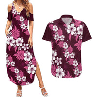 Hawaiian Hibiscus Tribal Floral Pink Couples Matching Summer Maxi Dress and Hawaiian Shirt Polynesian Tapa Pattern - Polynesian Pride