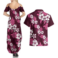 Hawaiian Hibiscus Tribal Floral Pink Couples Matching Summer Maxi Dress and Hawaiian Shirt Polynesian Tapa Pattern - Polynesian Pride