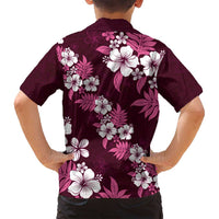 Hawaiian Hibiscus Tribal Floral Pink Family Matching Off Shoulder Short Dress and Hawaiian Shirt Polynesian Tapa Pattern LT01 - Polynesian Pride