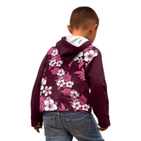Hawaiian Hibiscus Tribal Floral Pink Kid Hoodie Polynesian Tapa Pattern - Polynesian Pride