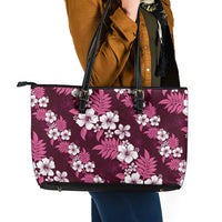 Hawaiian Hibiscus Tribal Floral Pink Leather Tote Bag Polynesian Tapa Pattern LT01 - Polynesian Pride