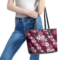 Hawaiian Hibiscus Tribal Floral Pink Leather Tote Bag Polynesian Tapa Pattern LT01 - Polynesian Pride