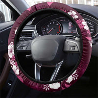 Hawaiian Hibiscus Tribal Floral Pink Steering Wheel Cover Polynesian Tapa Pattern - Polynesian Pride