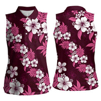 Hawaiian Hibiscus Tribal Floral Pink Women Sleeveless Polo Shirt Polynesian Tapa Pattern LT01 - Polynesian Pride