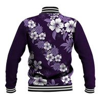 Hawaiian Hibiscus Tribal Floral Purple Baseball Jacket Polynesian Tapa Pattern LT01 - Polynesian Pride