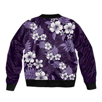 Hawaiian Hibiscus Tribal Floral Purple Bomber Jacket Polynesian Tapa Pattern - Polynesian Pride