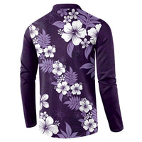 Hawaiian Hibiscus Tribal Floral Purple Button Sweatshirt Polynesian Tapa Pattern LT01 - Polynesian Pride