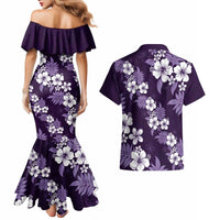 Hawaiian Hibiscus Tribal Floral Purple Couples Matching Mermaid Dress and Hawaiian Shirt Polynesian Tapa Pattern - Polynesian Pride