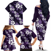 Hawaiian Hibiscus Tribal Floral Purple Family Matching Off The Shoulder Long Sleeve Dress and Hawaiian Shirt Polynesian Tapa Pattern LT01 - Polynesian Pride