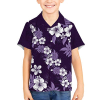 Hawaiian Hibiscus Tribal Floral Purple Kid Hawaiian Shirt Polynesian Tapa Pattern - Polynesian Pride