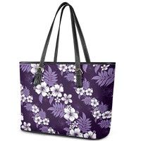 Hawaiian Hibiscus Tribal Floral Purple Leather Tote Bag Polynesian Tapa Pattern - Polynesian Pride