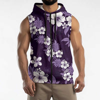 Hawaiian Hibiscus Tribal Floral Purple Sleeveless Zip Hoodie Polynesian Tapa Pattern LT01 - Polynesian Pride