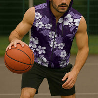 Hawaiian Hibiscus Tribal Floral Purple Sleeveless Zip Hoodie Polynesian Tapa Pattern LT01 - Polynesian Pride