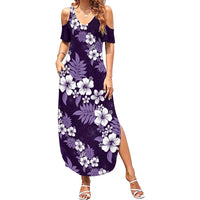 Hawaiian Hibiscus Tribal Floral Purple Summer Maxi Dress Polynesian Tapa Pattern - Polynesian Pride