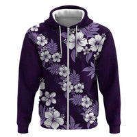 Hawaiian Hibiscus Tribal Floral Purple Zip Hoodie Polynesian Tapa Pattern - Polynesian Pride