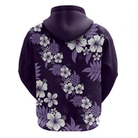 Hawaiian Hibiscus Tribal Floral Purple Zip Hoodie Polynesian Tapa Pattern - Polynesian Pride