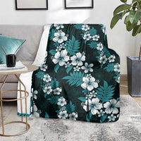 Hawaiian Hibiscus Tribal Floral Teal Blanket Polynesian Tapa Pattern - Polynesian Pride
