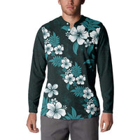 Hawaiian Hibiscus Tribal Floral Teal Button Sweatshirt Polynesian Tapa Pattern LT01 - Polynesian Pride