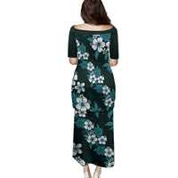 Hawaiian Hibiscus Tribal Floral Teal Family Matching Puletasi and Hawaiian Shirt Polynesian Tapa Pattern LT01 - Polynesian Pride