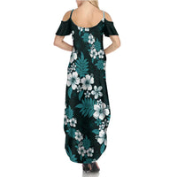 Hawaiian Hibiscus Tribal Floral Teal Family Matching Summer Maxi Dress and Hawaiian Shirt Polynesian Tapa Pattern LT01 - Polynesian Pride