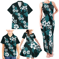 Hawaiian Hibiscus Tribal Floral Teal Family Matching Tank Maxi Dress and Hawaiian Shirt Polynesian Tapa Pattern LT01 - Polynesian Pride
