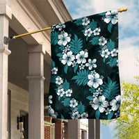 Hawaiian Hibiscus Tribal Floral Teal Garden Flag Polynesian Tapa Pattern - Polynesian Pride