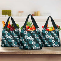 Hawaiian Hibiscus Tribal Floral Teal Grocery Bag Polynesian Tapa Pattern LT01 3-pack One Size Teal - Polynesian Pride