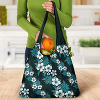 Hawaiian Hibiscus Tribal Floral Teal Grocery Bag Polynesian Tapa Pattern LT01 - Polynesian Pride
