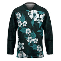 Hawaiian Hibiscus Tribal Floral Teal Hockey Jersey Polynesian Tapa Pattern LT01 Unisex Teal - Polynesian Pride