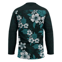 Hawaiian Hibiscus Tribal Floral Teal Hockey Jersey Polynesian Tapa Pattern LT01 - Polynesian Pride