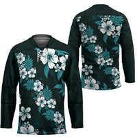 Hawaiian Hibiscus Tribal Floral Teal Hockey Jersey Polynesian Tapa Pattern LT01 - Polynesian Pride