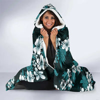 Hawaiian Hibiscus Tribal Floral Teal Hooded Blanket Polynesian Tapa Pattern - Polynesian Pride