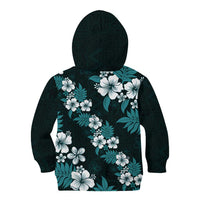 Hawaiian Hibiscus Tribal Floral Teal Kid Hoodie Polynesian Tapa Pattern - Polynesian Pride