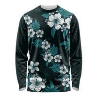 Hawaiian Hibiscus Tribal Floral Teal Long Sleeve Shirt Polynesian Tapa Pattern LT01 Unisex Teal - Polynesian Pride
