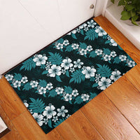 Hawaiian Hibiscus Tribal Floral Teal Rubber Doormat Polynesian Tapa Pattern LT01 - Polynesian Pride