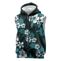 Hawaiian Hibiscus Tribal Floral Teal Sleeveless Zip Hoodie Polynesian Tapa Pattern LT01 Teal - Polynesian Pride