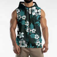 Hawaiian Hibiscus Tribal Floral Teal Sleeveless Zip Hoodie Polynesian Tapa Pattern LT01 - Polynesian Pride