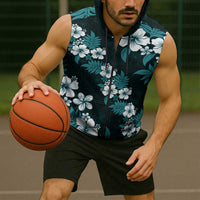 Hawaiian Hibiscus Tribal Floral Teal Sleeveless Zip Hoodie Polynesian Tapa Pattern LT01 - Polynesian Pride