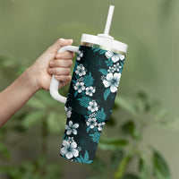 Hawaiian Hibiscus Tribal Floral Teal Tumbler With Handle Polynesian Tapa Pattern - Polynesian Pride
