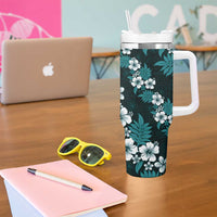 Hawaiian Hibiscus Tribal Floral Teal Tumbler With Handle Polynesian Tapa Pattern - Polynesian Pride